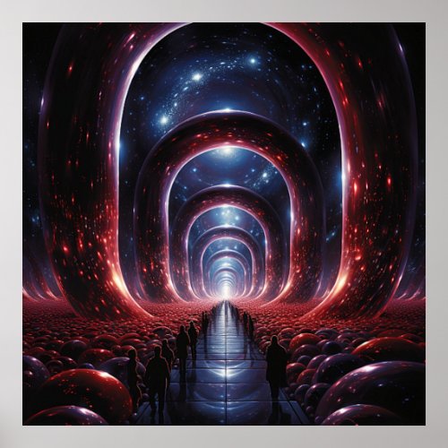 Futuristic Tunnel Abstract Art with People Poster