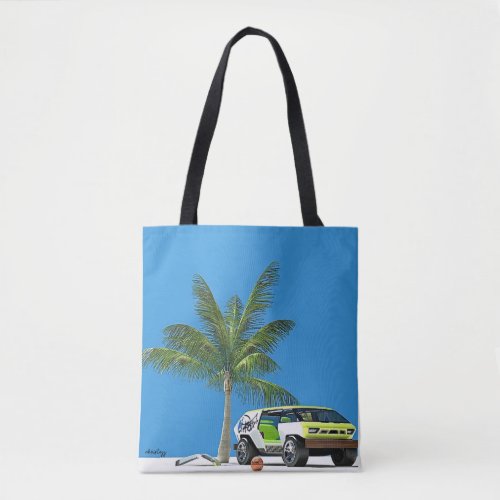 Futuristic Van in the tropics Tote Bag
