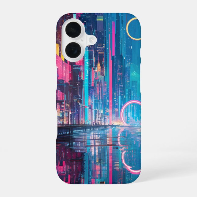 Futuristic Vibrant Neon Night Cityscape iPhone Case (Back)