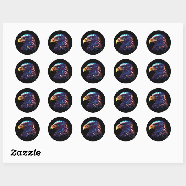 Futuristic Vivid Radiant Eagle Artistic Classic Round Sticker (Sheet)