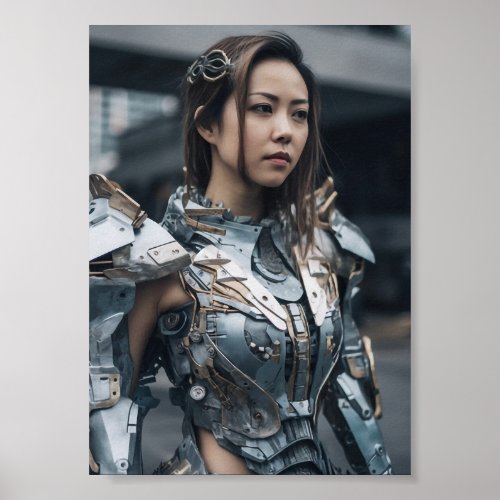 Futuristic Warrior Woman in Battle Armor Poster