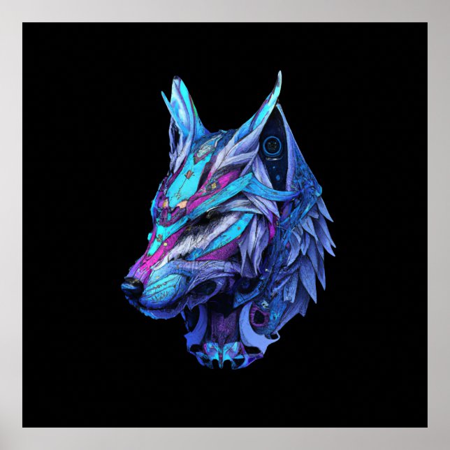 Futuristic Wolf Fantasy Steampunk Space Galaxy Poster (Front)