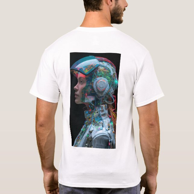 Futuristic Woman Cyborg Body Technology Graphic T- T-Shirt (Back)