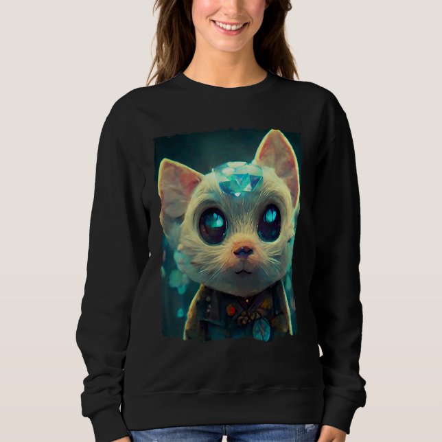 Fuuny Crystal Stone Cat Sweatshirt (Front)
