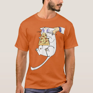 Fuuny Cute Anime kitty cat eating pizza for cat lo T-Shirt