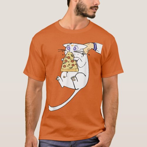 Fuuny Cute Anime kitty cat eating pizza for cat lo T_Shirt