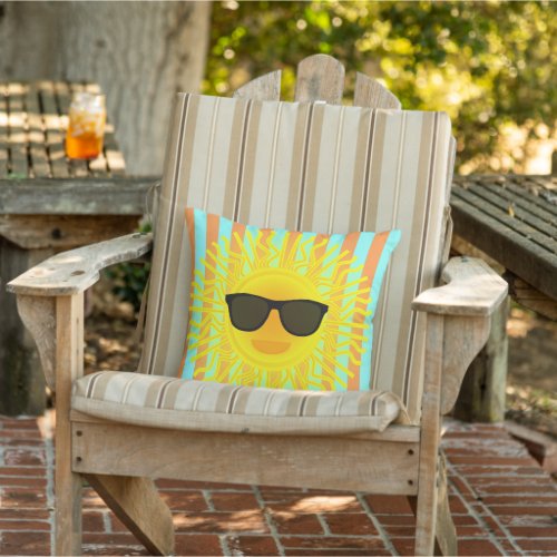 FuYellow Sun Dark Sunglasses Aqua  Orange Stripes Outdoor Pillow