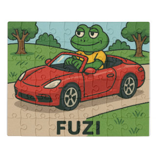 FUZI – Cruisin' the Fast Lane - Cartoon Frog Puzzl Jigsaw Puzzle