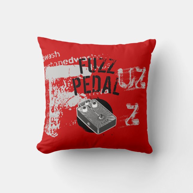 Fuzz Pedal, Black and Grey on Red Throw Pillow (Front)