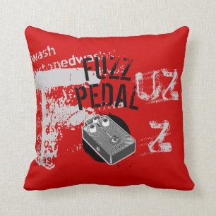 Fuzz Pedal, Black and Grey on Red Throw Pillow