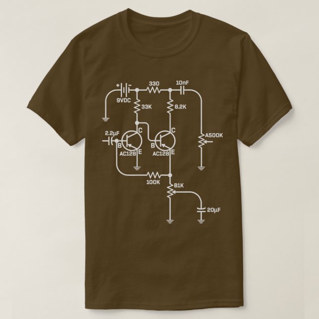 Fuzz Pedal Schematic Circuit Handwired Musician Gi T-Shirt (Design Front)