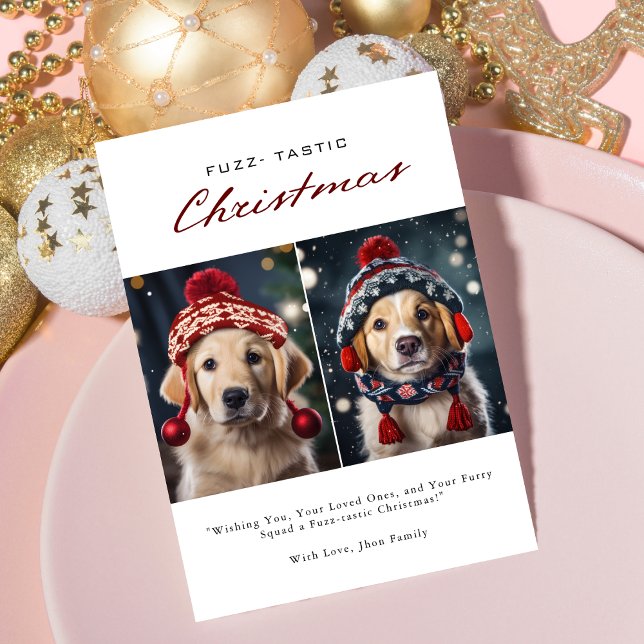 Fuzz-Tastic | Christmas Pet Dog Photo Collage Holiday Card (Creator Uploaded)