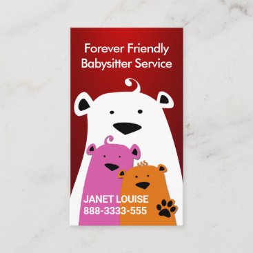 Fuzzy Bear Family Babysitting Business Card