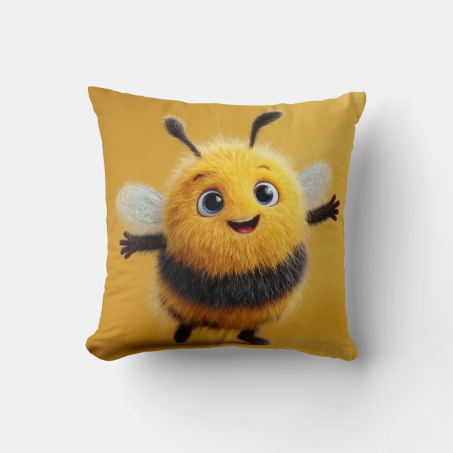 Fuzzy Bee Friend – Cute Pillow (Front)