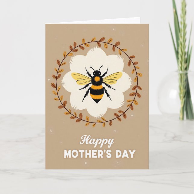 Fuzzy Bee Mothers Day Illustration Card (Front)