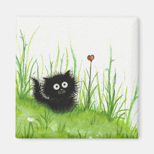 Fuzzy Black Cat Love by BiHrLe Magnet