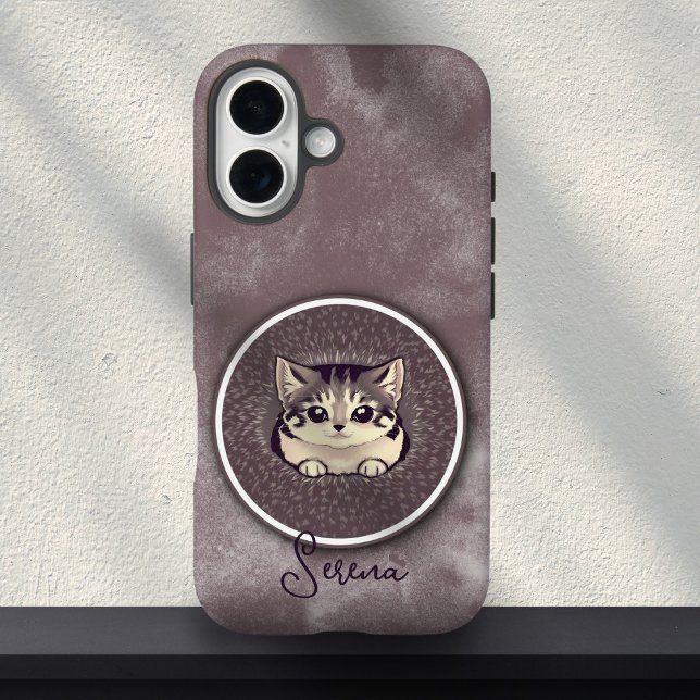 Fuzzy Black White Peeking Cat Art Custom Name  Case-Mate iPhone Case (Creator Uploaded)