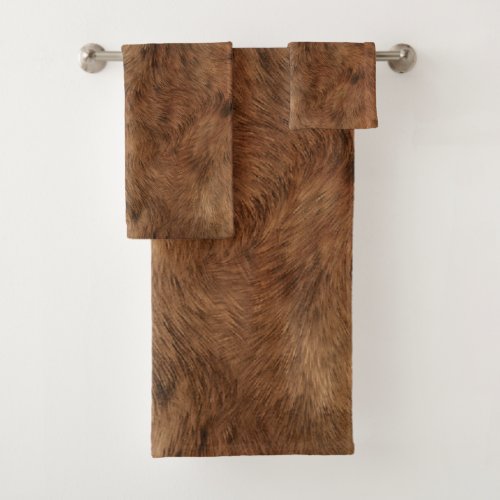 Fuzzy Brown Teddy Bear Dog Animal Print Faux Fur Bath Towel Set