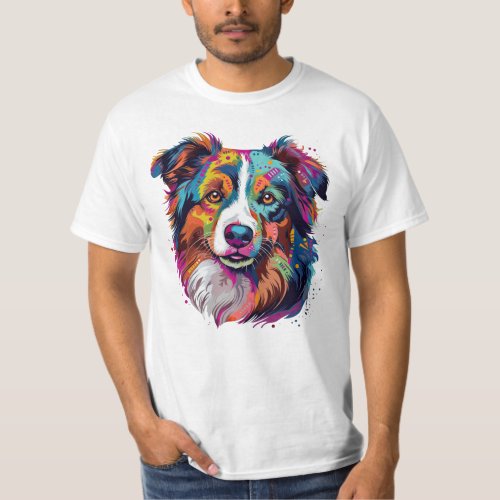 Fuzzy Canine Co Aussie Pet Art cute Dog Portrait T_Shirt