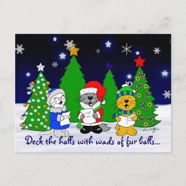 'Fuzzy Carolers' Holiday Postcard (Front)