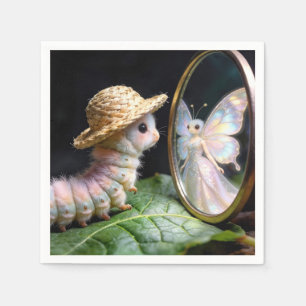 Fuzzy Caterpillar Staring at a Fairy Butterfly Napkins