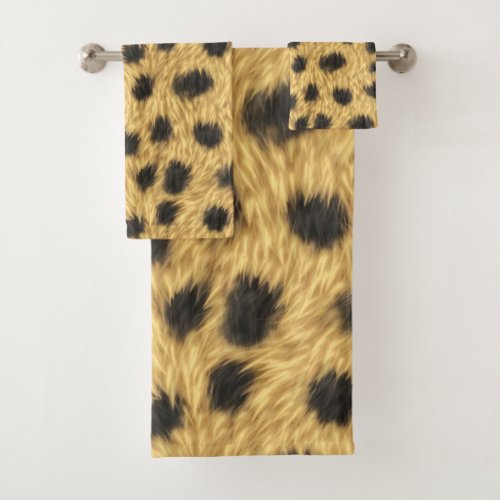 Fuzzy Cheetah Animal Print Faux Fur Cat Lover Bath Towel Set