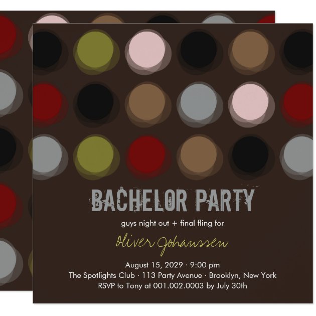 Fuzzy Color Disco Dots Bachelor Party Invitation
