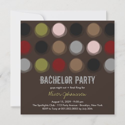 Fuzzy Color Disco Dots Bachelor Party Invitation