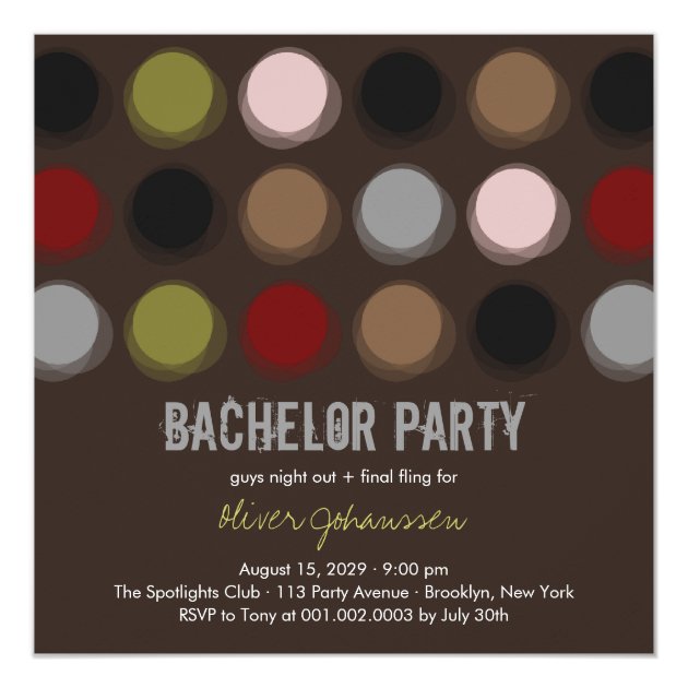Fuzzy Color Disco Dots Bachelor Party Invitation
