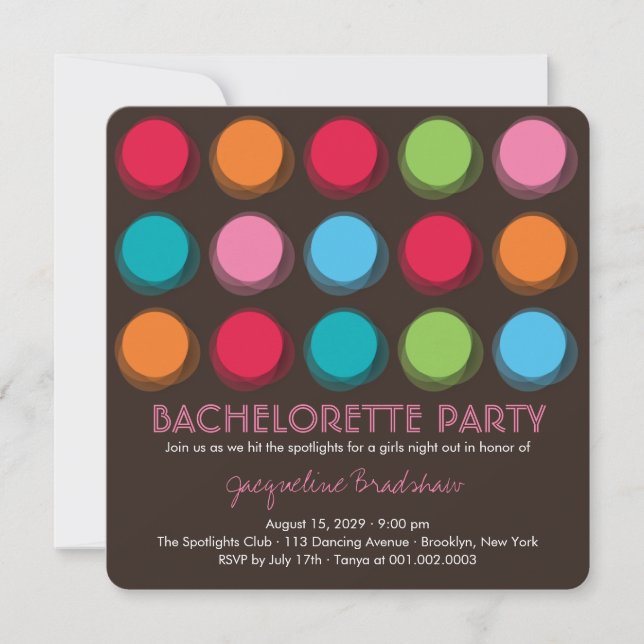 Fuzzy Color Disco Dots Bachelorette Party Invite (Front)