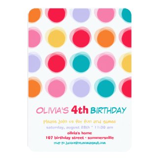 Fuzzy Colorful Cute Dots Kids Girl Birthday Invite