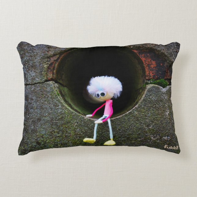 Fuzzy creature that is stuck in a wall. accent pillow (Front)