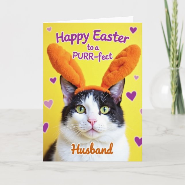 Fuzzy Ears Cat Springtime Card (Front)