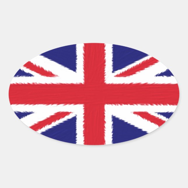 Fuzzy Edge Painted Union Jack Flag Oval Sticker (Front)