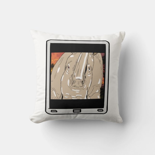 Fuzzy Express® Rhino Selfie Throw Pillow (Front)