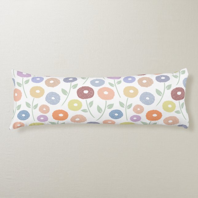Fuzzy Flower Lg Pattern Pastels on White Body Pillow (Front)
