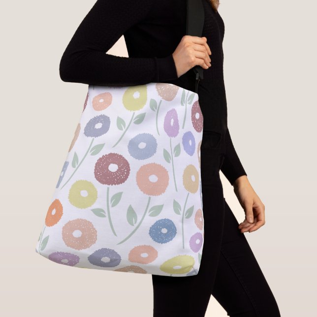 Fuzzy Flower Lg Pattern Pastels on White Crossbody Bag (Close Up)