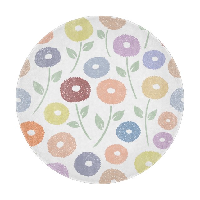 Fuzzy Flower Lg Pattern Pastels on White Cutting Board (Front)