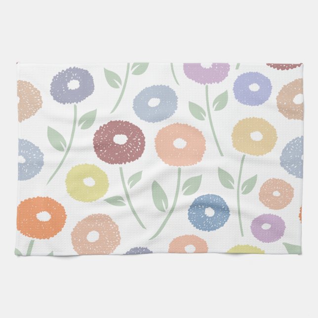 Fuzzy Flower Lg Pattern Pastels on White Kitchen Towel (Horizontal)