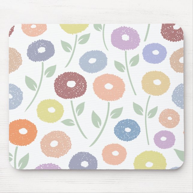 Fuzzy Flower Lg Pattern Pastels on White Mouse Pad (Front)