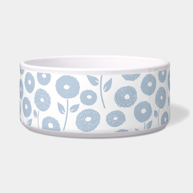 Fuzzy Flower Pattern Blue on White Bowl (Front)