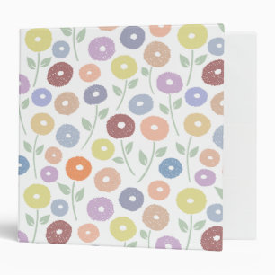 Fuzzy Flower Pattern Pastels on White 3 Ring Binder