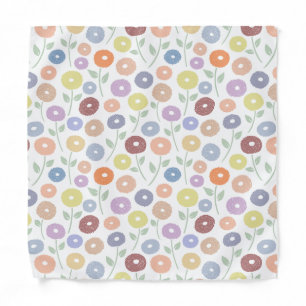Fuzzy Flower Pattern Pastels on White Bandana