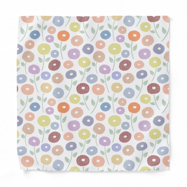 Fuzzy Flower Pattern Pastels on White Bandana (Front)