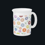 Fuzzy Flower Pattern Pastels on White Beverage Pitcher<br><div class="desc">Fuzzy hand drawn effect flowers and leaves surface pattern design in a mix of pastel colors.</div>
