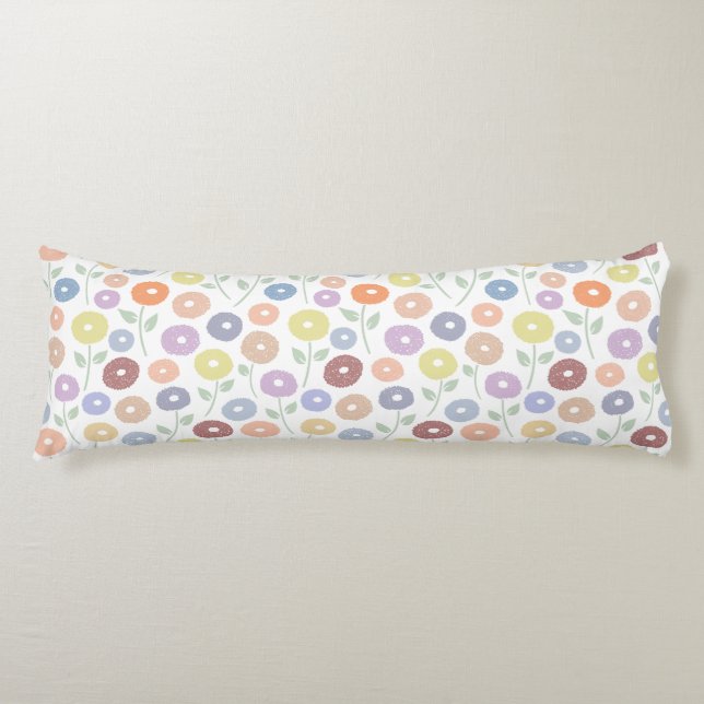 Fuzzy Flower Pattern Pastels on White Body Pillow (Front)