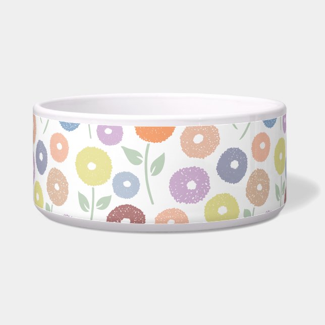 Fuzzy Flower Pattern Pastels on White Bowl (Right)