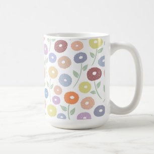 Fuzzy Flower Pattern Pastels on White Coffee Mug