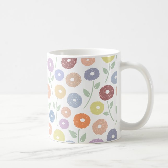 Fuzzy Flower Pattern Pastels on White Coffee Mug (Right)