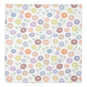 Fuzzy Flower Pattern Pastels on White Duvet Cover